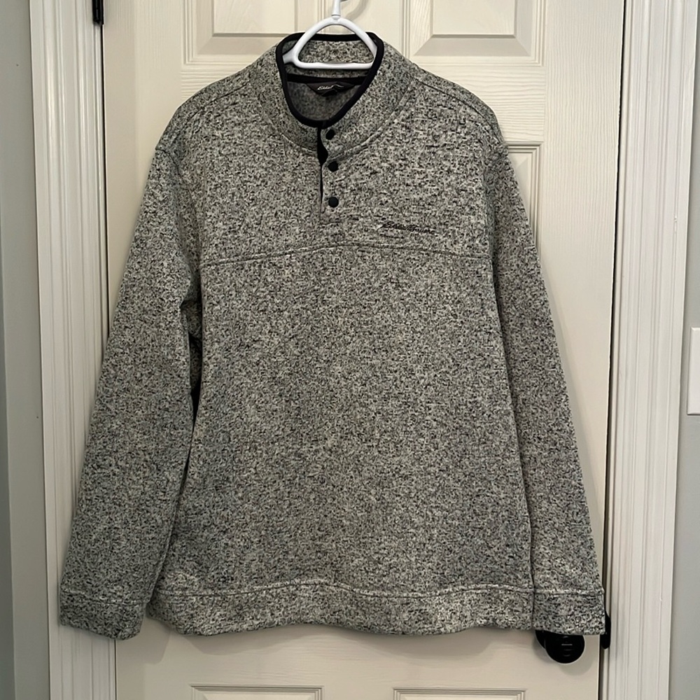 Eddie Bauer Men’s Gray Radiator Fleece Snap Mock‎ Pullover Size Extra Large